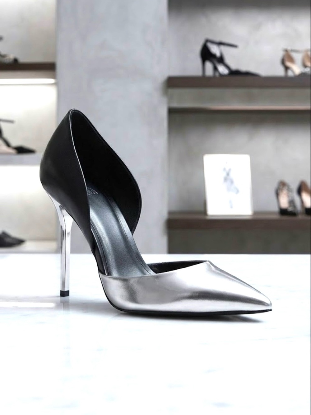 TRUTH or DARE by MADONNA Black and Silver Metallic Sculpted High Heel Pump
